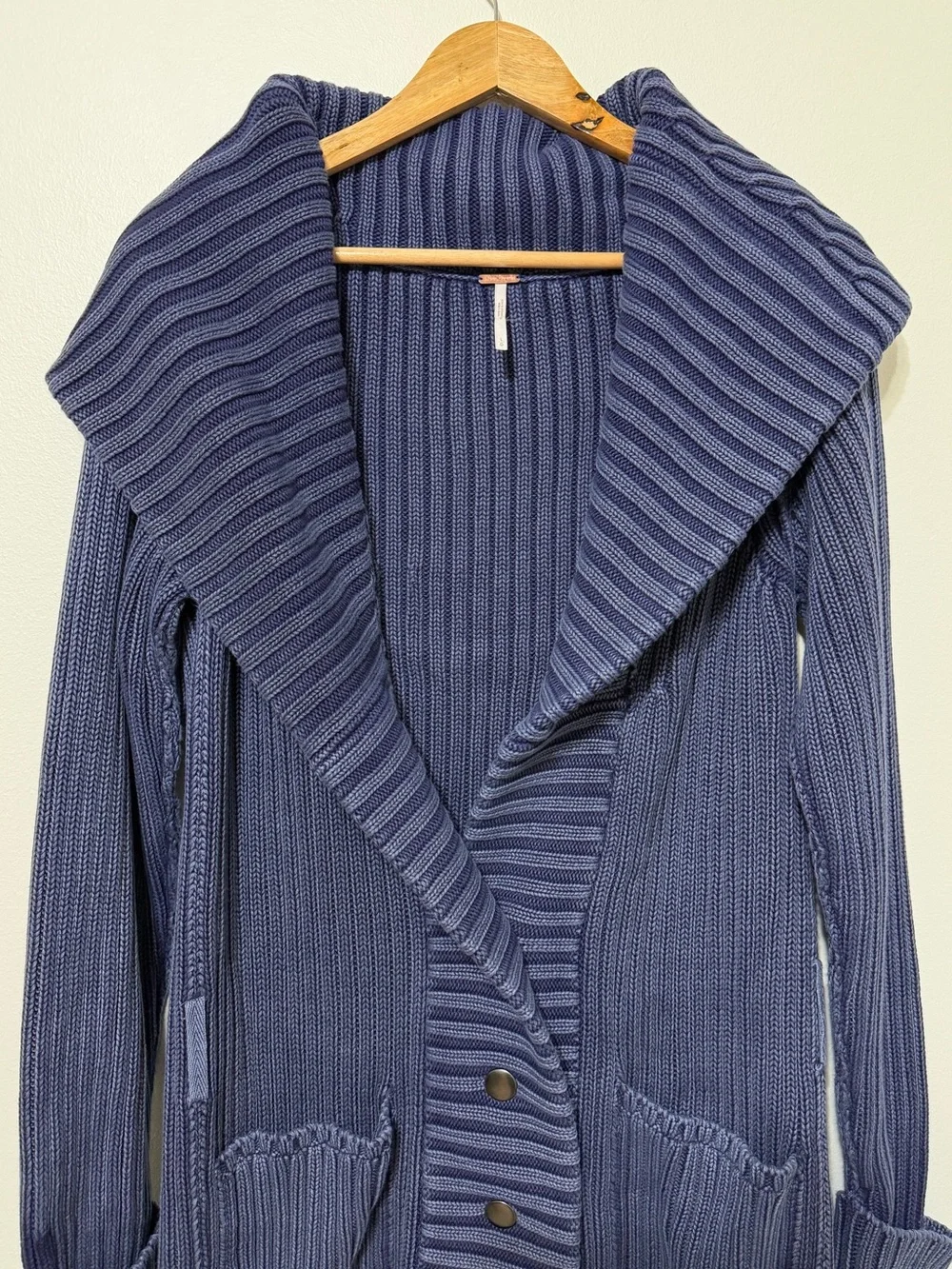 Free People Ryanne Long Haul Cardigan Size Large Chunky Knit Sweater Blue NWOT